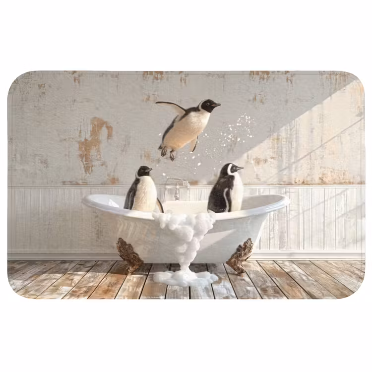 Vintage - Pinguïn - Badkuip - Schuim WCmat middel -3d