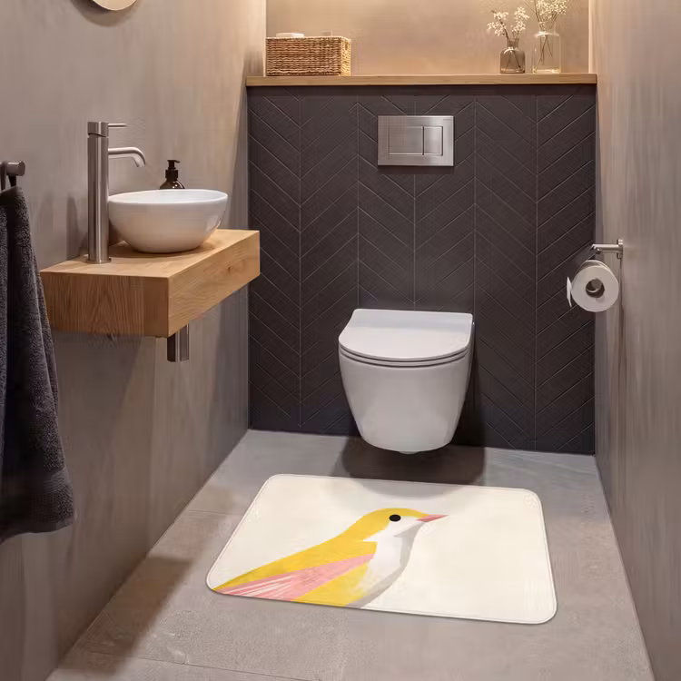 Vogel - Minimalistisch - Geel WCmat middel -sfeer2