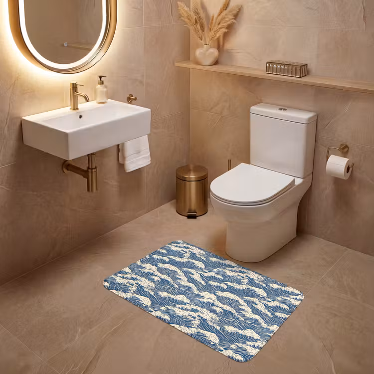 Golven - Klassiek - Blauw WCmat middel 1009 -sfeer3