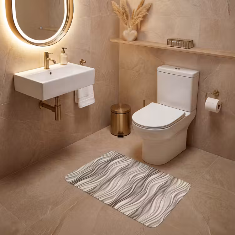 Golven - 3D - Crème WCmat middel 1009 -sfeer3