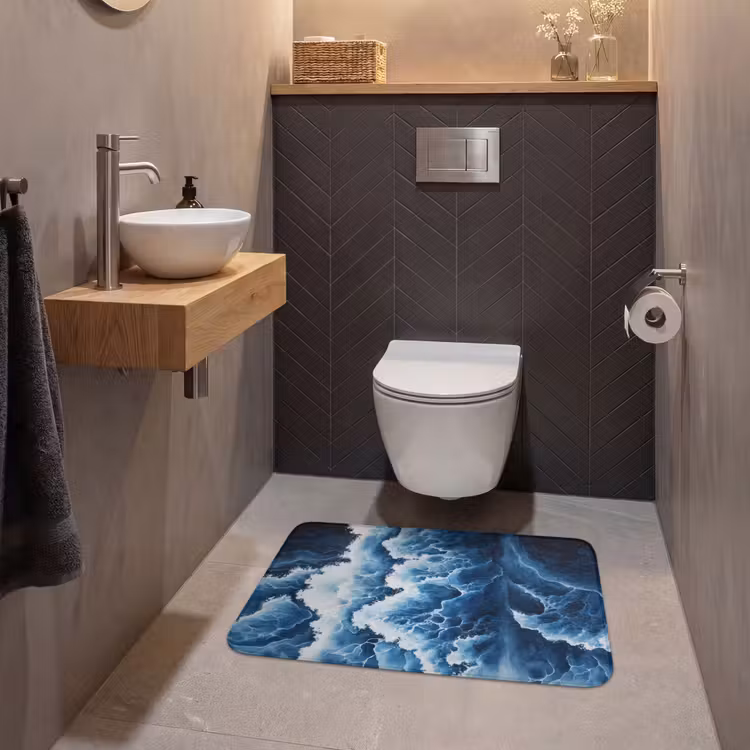 Golven - Blauw - Schuim WCmat middel -sfeer2