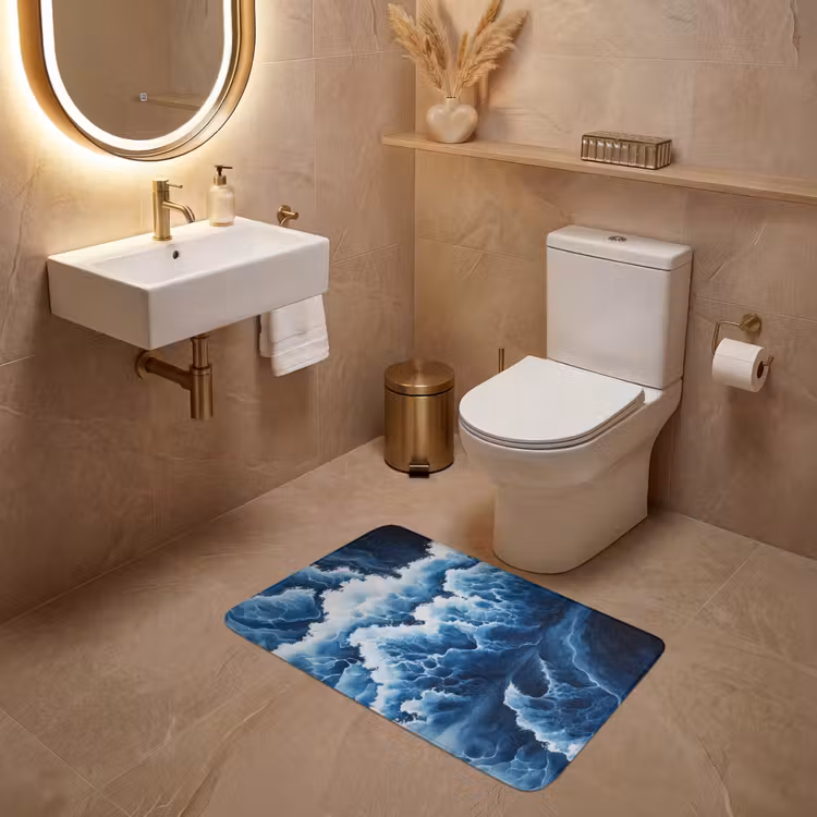 Golven - Blauw - Schuim WCmat middel -sfeer3