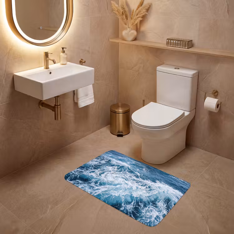 Golven - Oceaan - Blauw WCmat middel -sfeer3