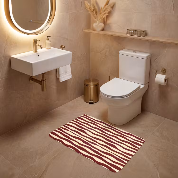 Golven - Rood - Patroon - Crème WCmat middel 1009 -sfeer3