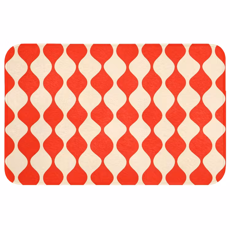Golvend patroon - Retro - Rood - Beige WCmat middel 1009 -3d