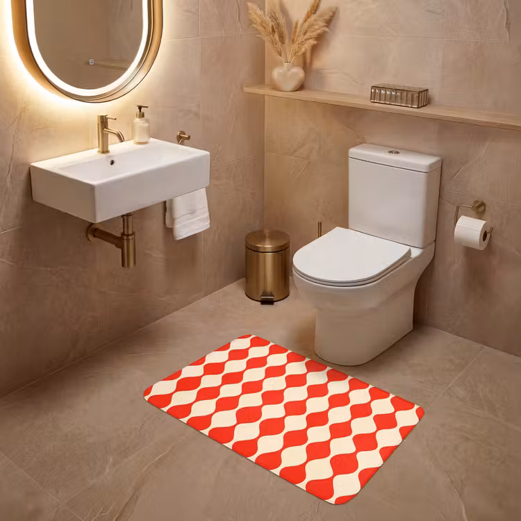 Golvend patroon - Retro - Rood - Beige WCmat middel 1009 -sfeer3