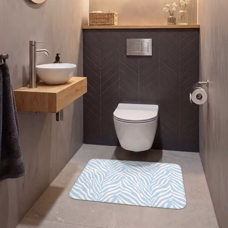 Zebra - Motief - Blauw - Wit WCmat middel 1009 -sfeer2