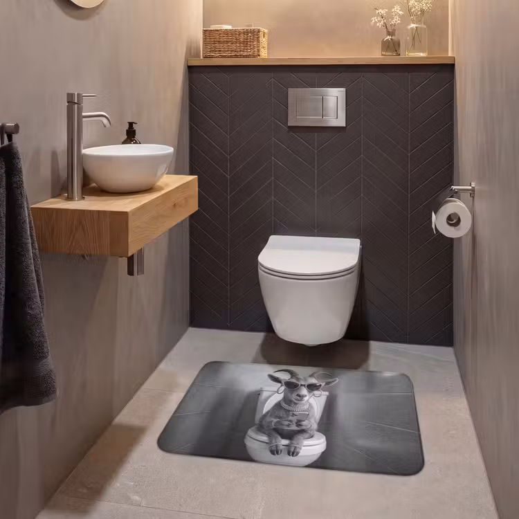 Geit - Telefoon - Toilet - Zwart - Wit WCmat middel -sfeer2