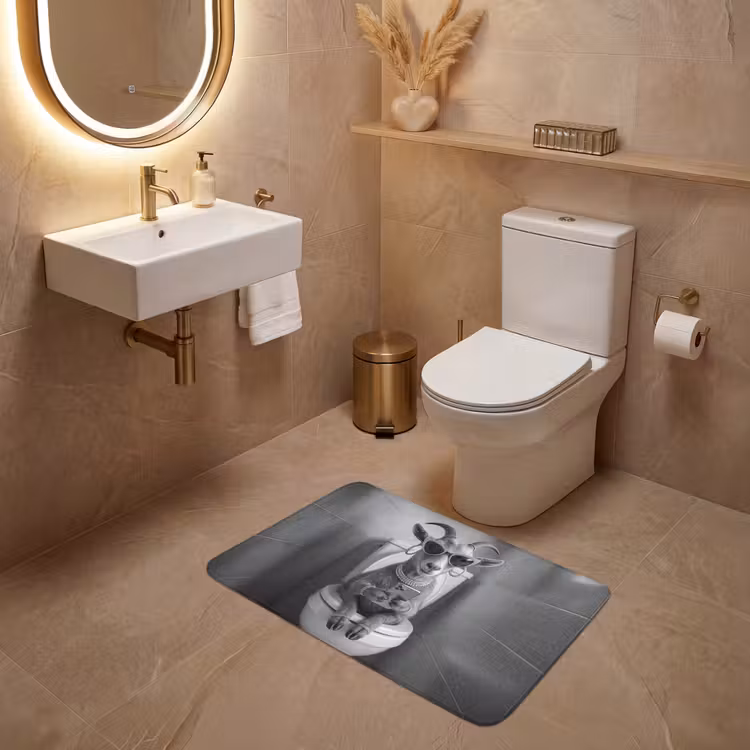 Geit - Telefoon - Toilet - Zwart - Wit WCmat middel -sfeer3