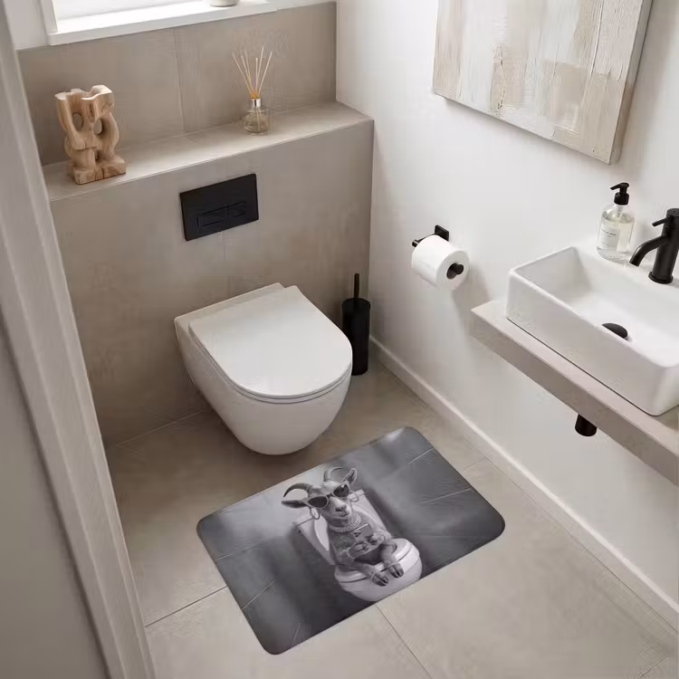 Geit - Telefoon - Toilet - Zwart - Wit WCmat middel -sfeer1