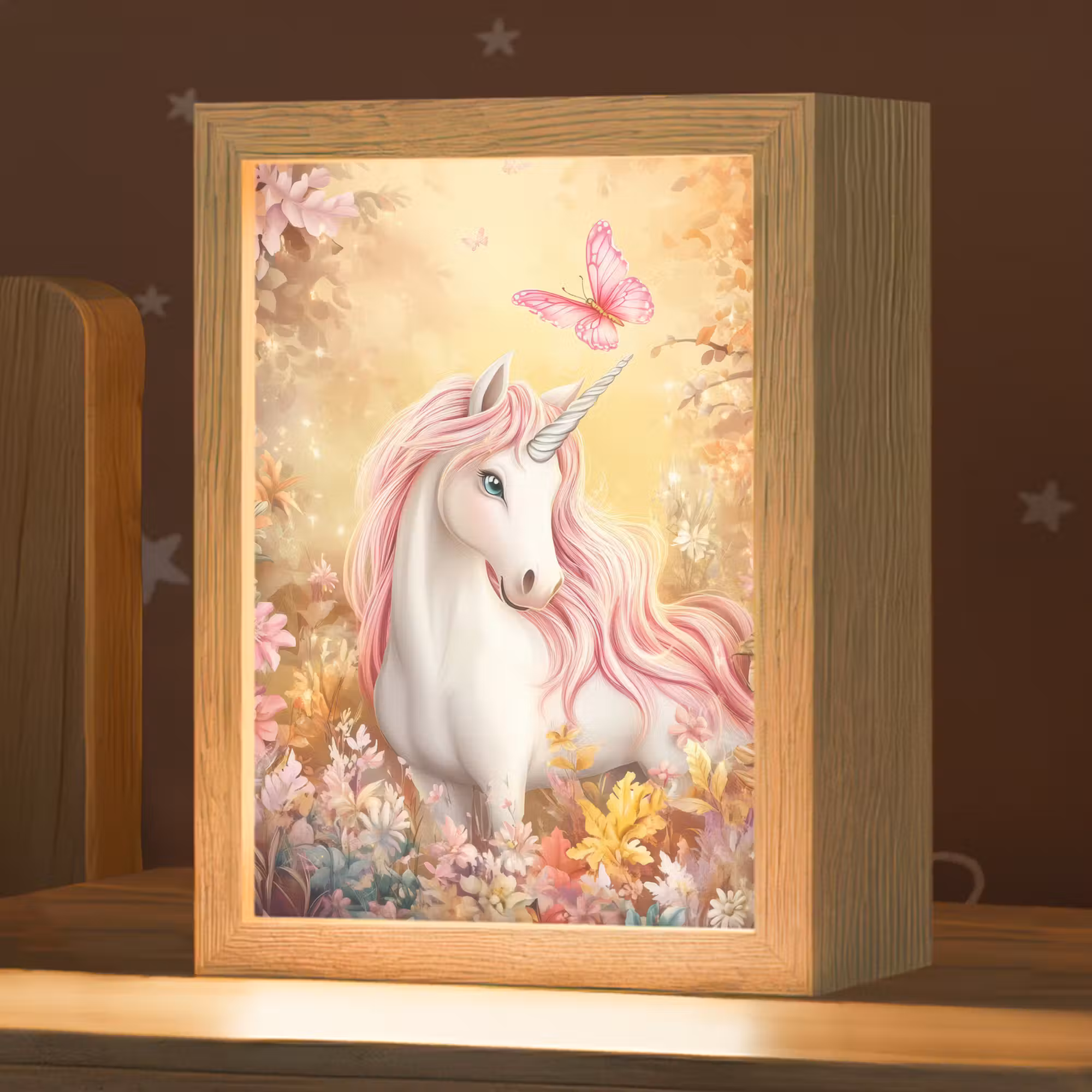 Nachtlicht Kinder - Einhorn - Blumen - Schmetterling - Rosa