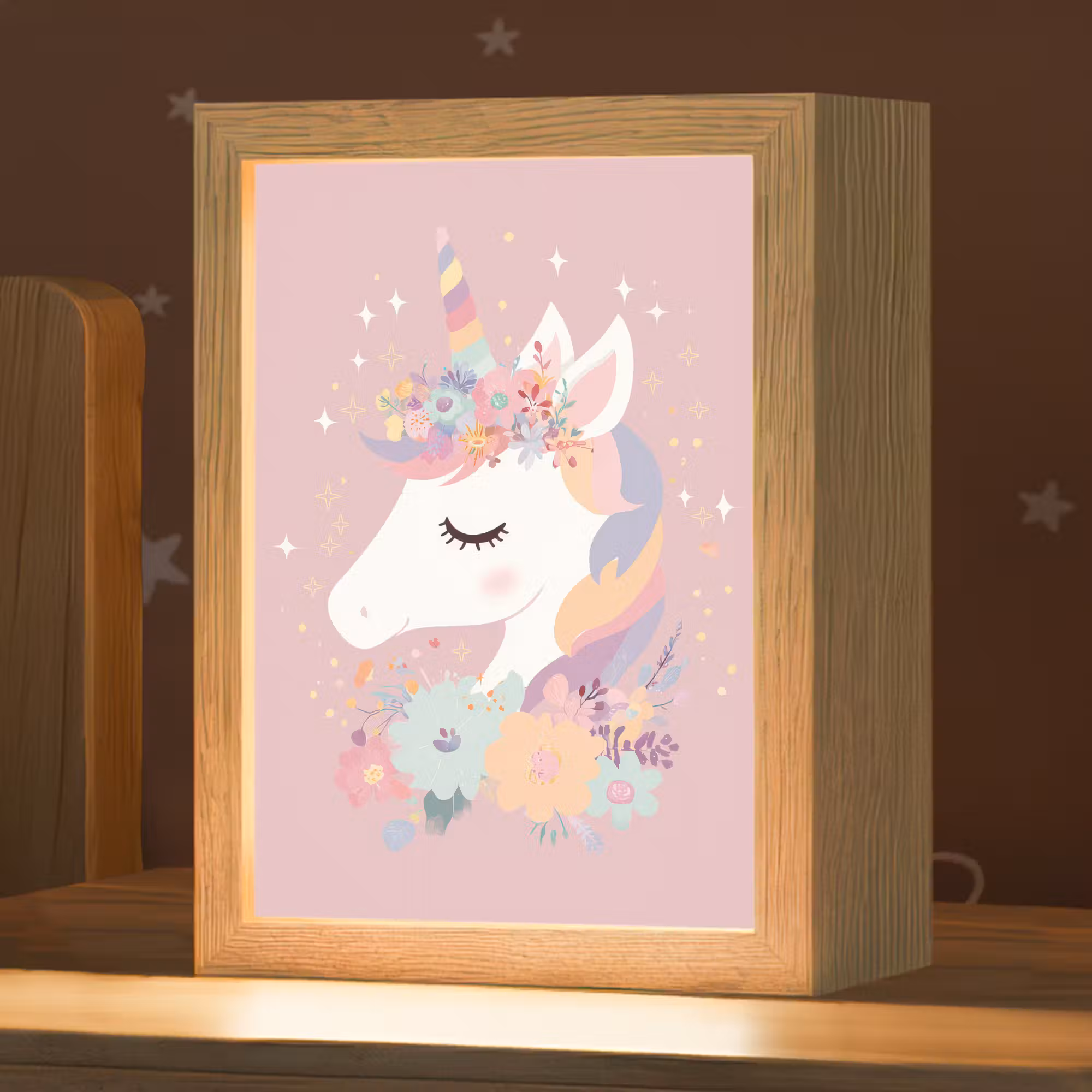 Nachtlicht Kinder - Einhorn - Rosa - Blumen
