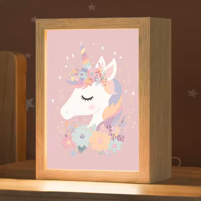 Nachtlicht Kinder - Einhorn - Rosa - Blumen