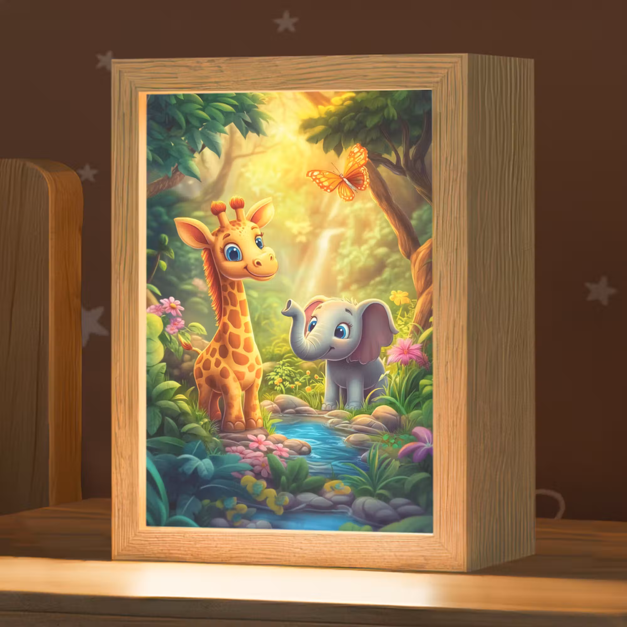 Nachtlicht Kinder - Giraffe - Elefant - Blumen - Dschungel