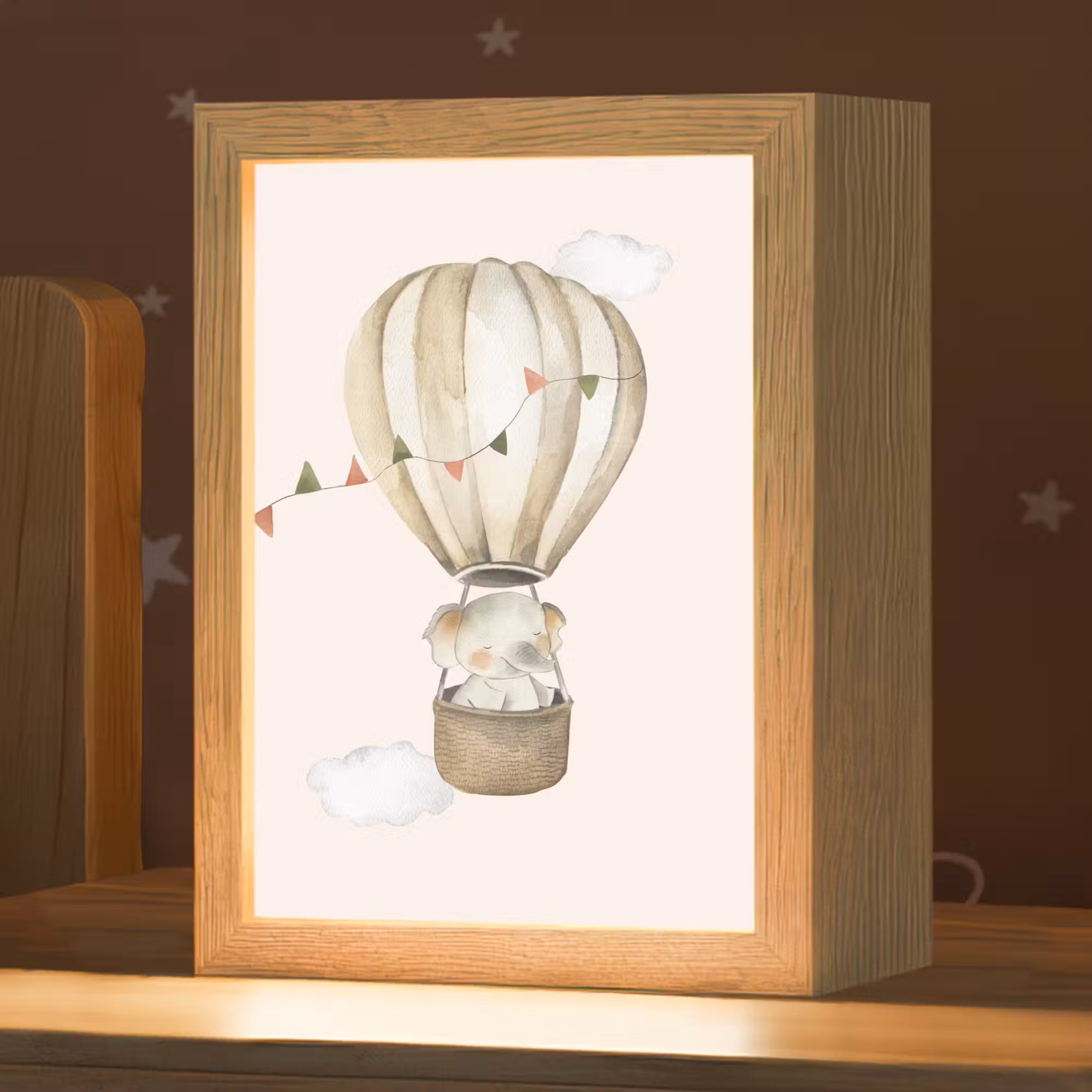 Nachtlicht Kinder - Heißluftballon - Elefant - Aquarell - Beige - Tiere