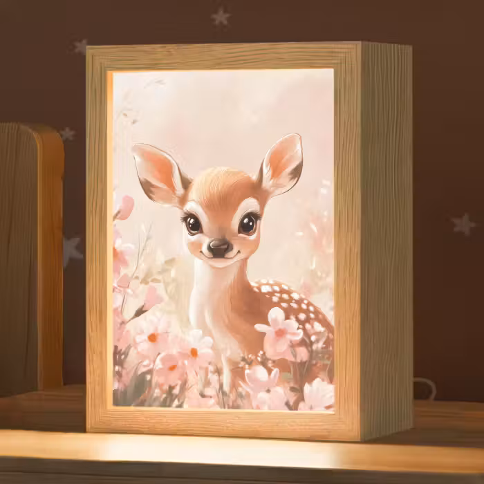 Nachtlicht Kinder - Hirsche - Illustration - Blumen - Rosa