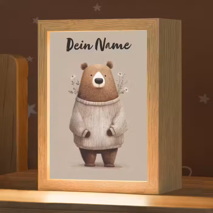 Nachtlicht Kinder mit Namen - Bär - Weiße Blumen - Gemütlich