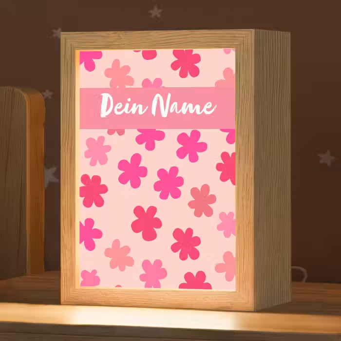 Nachtlicht Kinder mit Namen - Blumen - Muster - Rosa