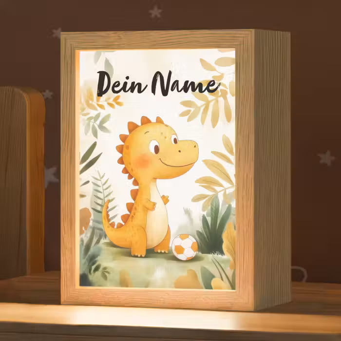 Nachtlicht Kinder mit Namen - Dino - Fußball - Orange