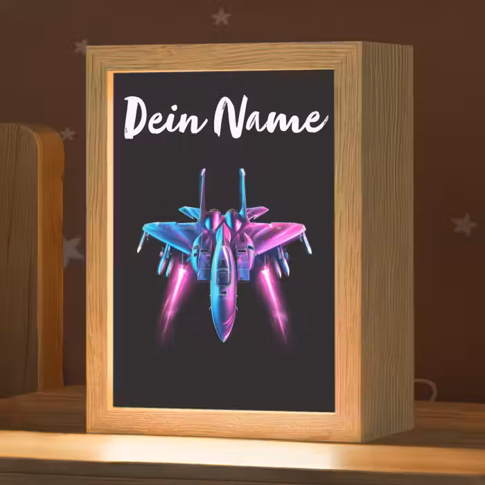 Nachtlicht Kinder mit Namen - Düsenjäger - Blau - Farben - Jungen - Schwarz