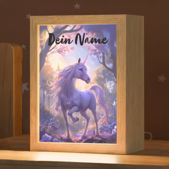 Nachtlicht Kinder mit Namen - Einhorn - Lila - Märchen - Fantasietier