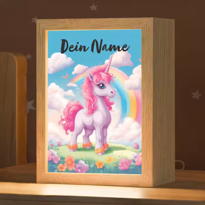 Nachtlicht Kinder mit Namen - Einhorn - Mädchen - Blumen - Regenbogen - Einhorn