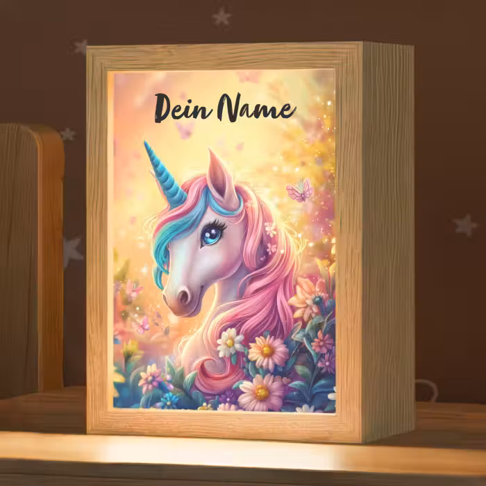 Nachtlicht Kinder mit Namen - Einhorn - Rosa - Farbenfroh - Märchenwald