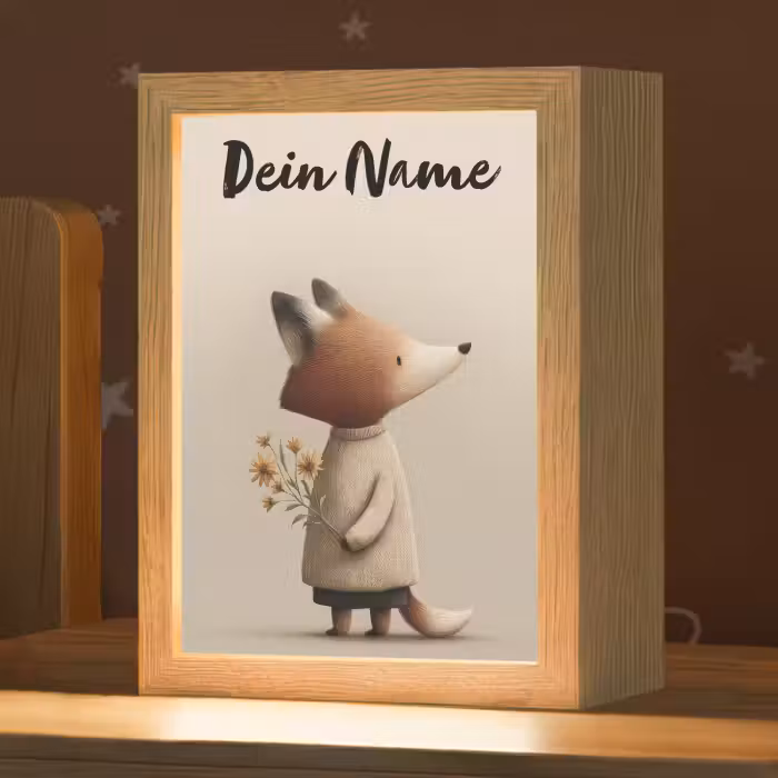 Nachtlicht Kinder mit Namen - Fuchs - Gelbe Blumen - Minimalistisch