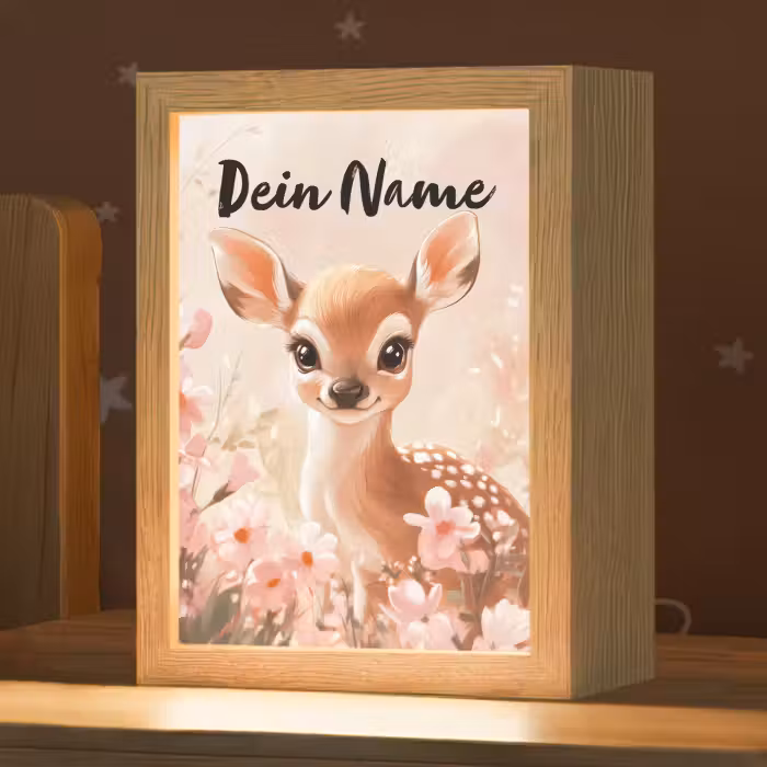Nachtlicht Kinder mit Namen - Hirsche - Illustration - Blumen - Rosa