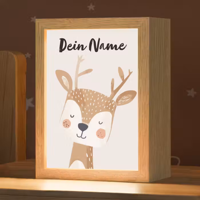 Nachtlicht Kinder mit Namen - Hirsche - Waldtiere - Beige