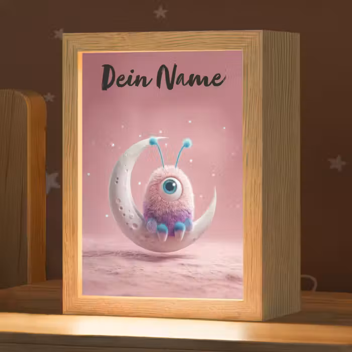 Nachtlicht Kinder mit Namen - Mond - Monster - Rosa