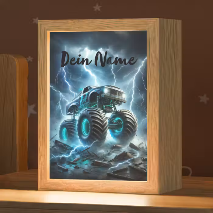 Nachtlicht Kinder mit Namen - Monstertruck - Blitz - Blau - Jungen - Auto