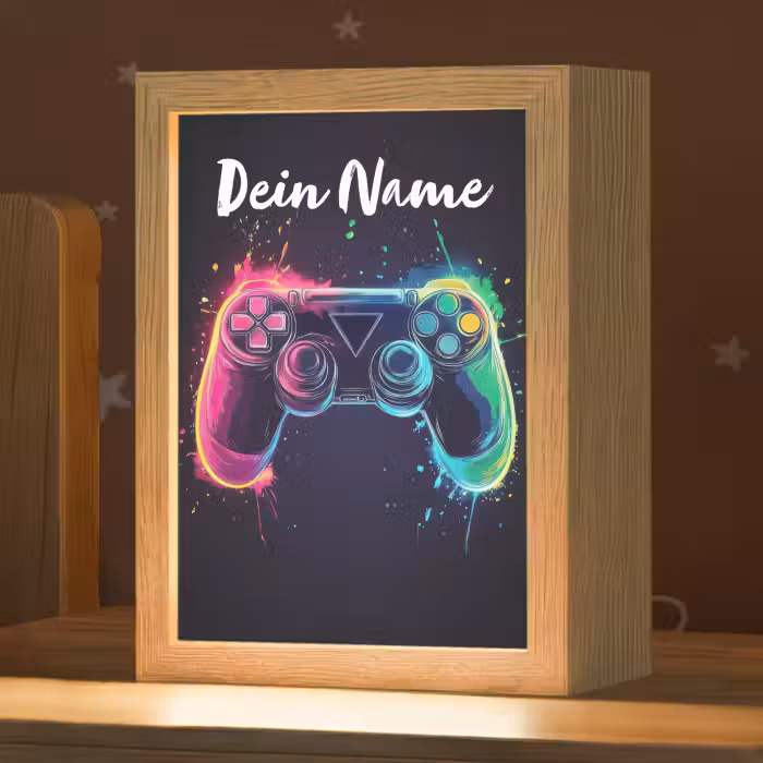 Nachtlicht Kinder mit Namen - Neon - Controller - Farbspritzer - Spiel