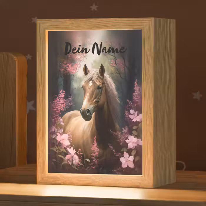 Nachtlicht Kinder mit Namen - Pferd - Blumen - Rosa - Natur - Wald