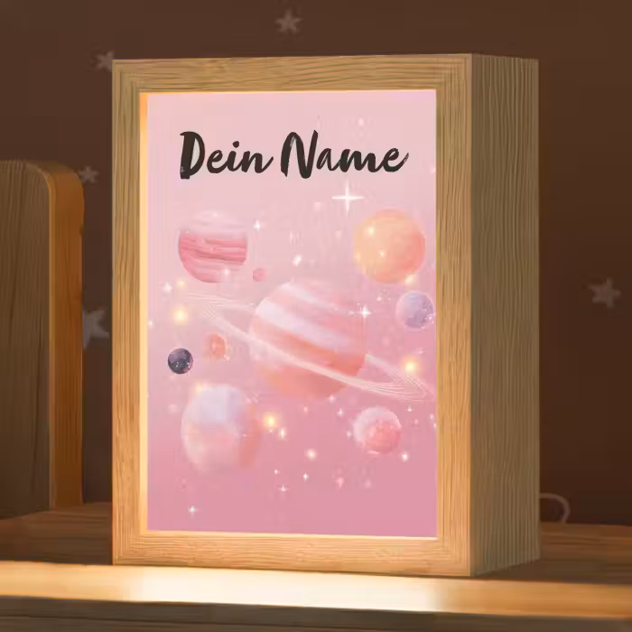 Nachtlicht Kinder mit Namen - Planeten - Rosa - Sterne