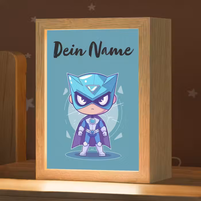 Nachtlicht Kinder mit Namen - Superheld - Blau - Jungen