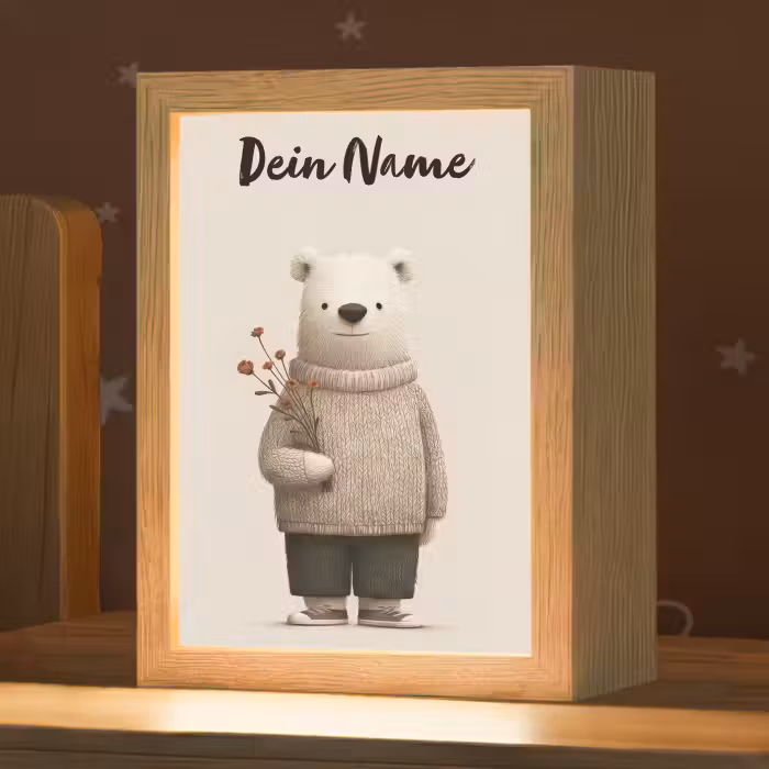 Nachtlicht Kinder mit Namen - Teddybär - Orangefarbene Blumen - Freundlich