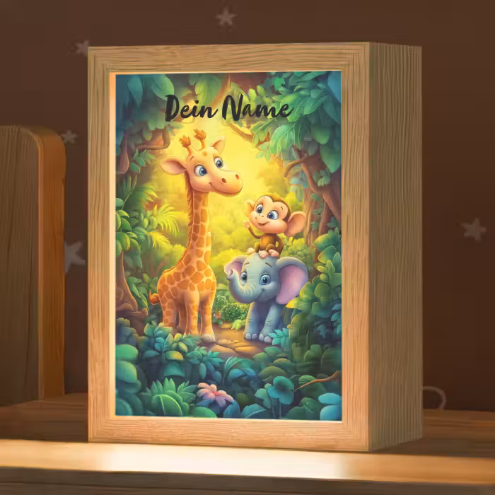 Nachtlicht Kinder mit Namen - Tiere - Dschungel - Giraffe - Elefant - Affe