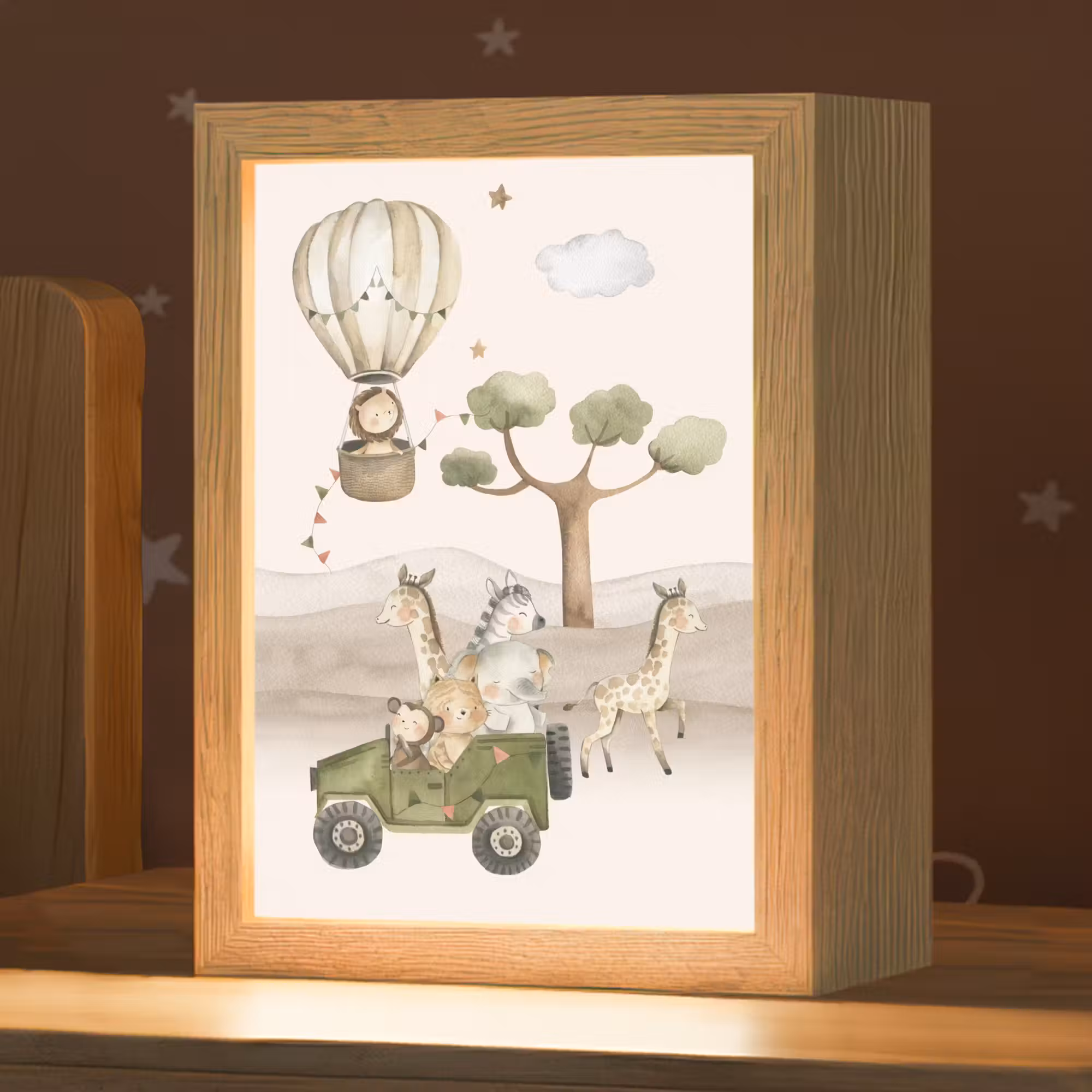 Nachtlicht Kinder - Wilde Tiere - Safari - Aquarell - Heißluftballon