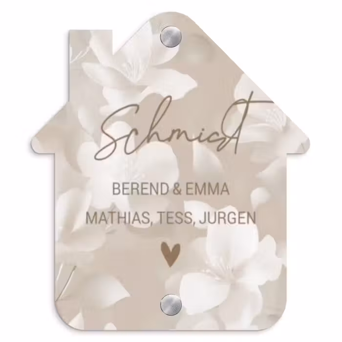 Namensschild Haustür Häuschen - Beigefarbene Blumen - Elegant