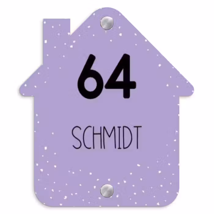 Namensschild Haustür Häuschen - Lila mit Tupfen - Modern