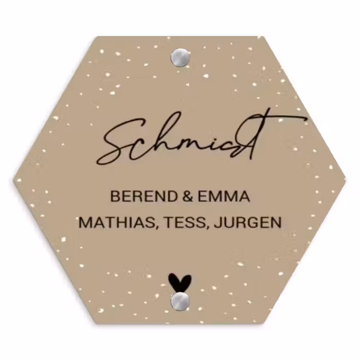 Namensschild Haustür Hexagon - Beige mit Polka Dots - Zierlich