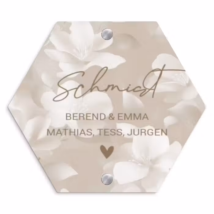 Namensschild Haustür Hexagon - Beigefarbene Blumen - Elegant