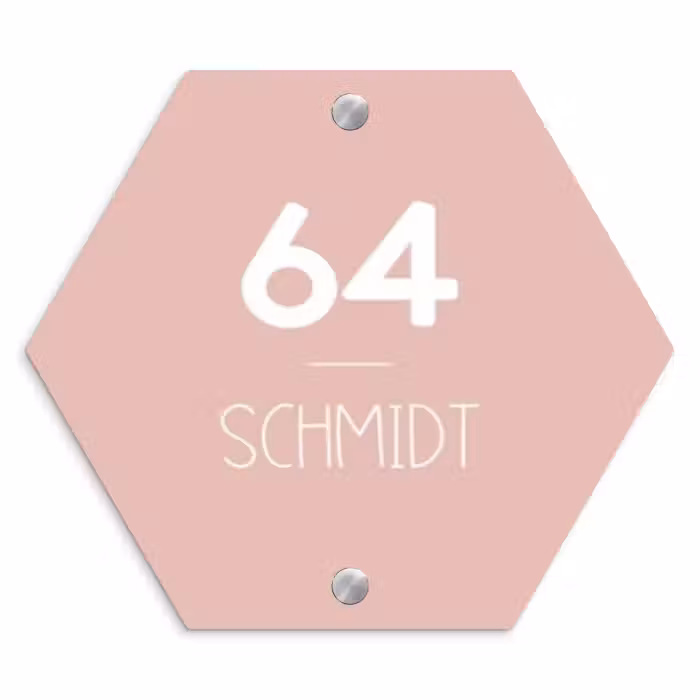 Namensschild Haustür Hexagon - Einfarbig rosa - Modern