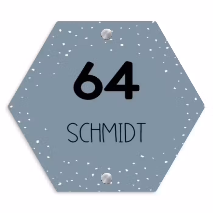 Namensschild Haustür Hexagon - Grau-Grün mit Tupfen - Modern