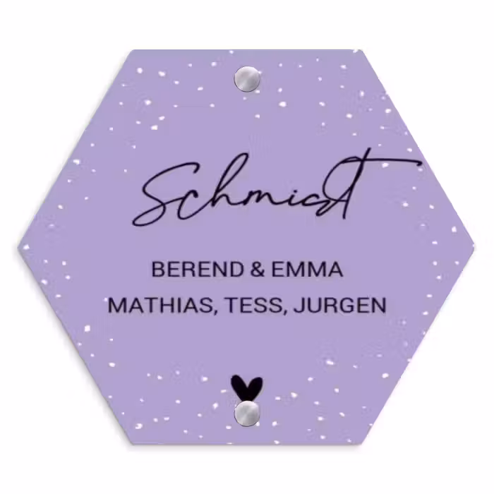 Namensschild Haustür Hexagon - Lila mit Tupfen - Elegant