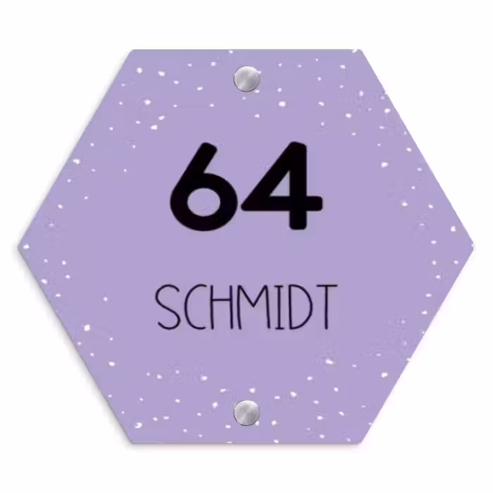 Namensschild Haustür Hexagon - Lila mit Tupfen - Modern