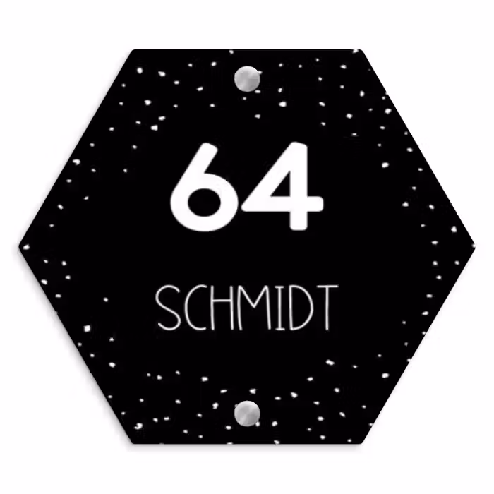 Namensschild Haustür Hexagon - Schwarz mit Polka Dots - Modern