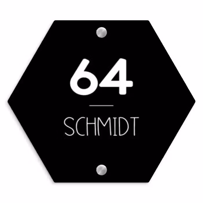 Namensschild Haustür Hexagon - Schwarze Oberfläche - Modern