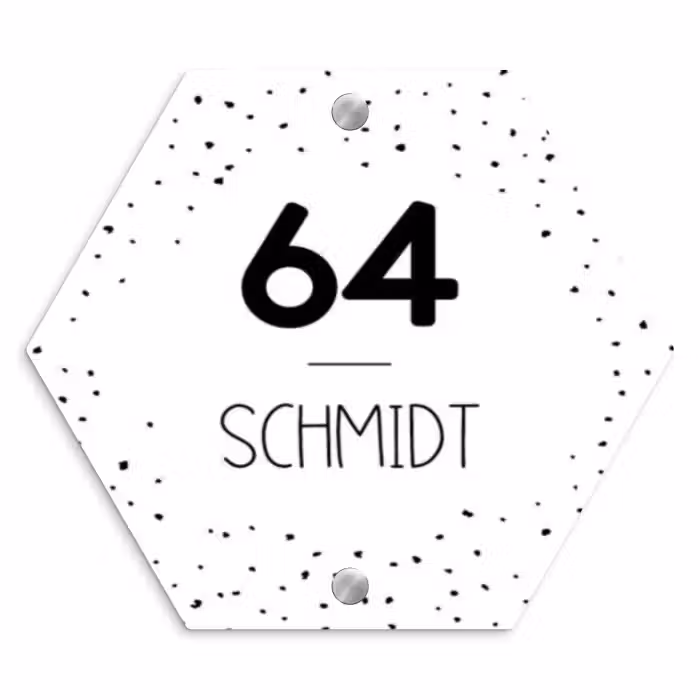 Namensschild Haustür Hexagon - Weiß mit Polka Dots - Modern